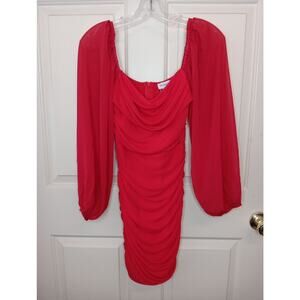 NWT Thatssofetch Octavia Dress Size 4 Bodycon Red Balloon Sleeves Ruched Mini